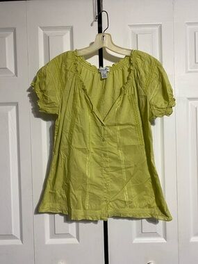 Caribbean Joe green cotton button down blouse shirt top size LARGE
